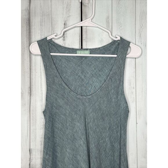 CP SHADES TEAL HATCHED 100% LINEN SLEEVELESS LIGHT AIRY LAGENLOOK MIDI DRESS S - Picture 3 of 16